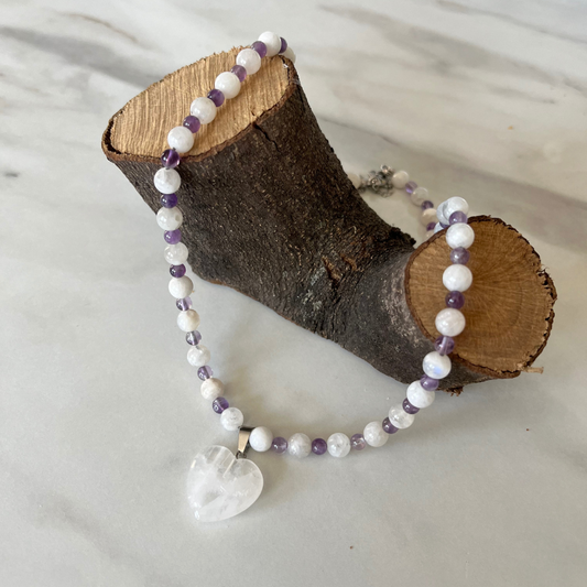 Collana Pietra di Luna, Ametista e Quarzo Latteo