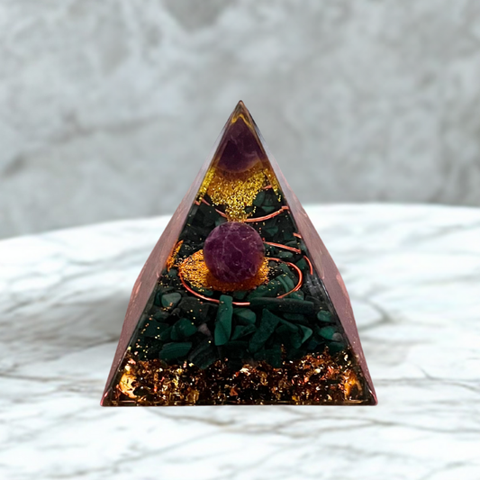Piramide Orgonite Ametista e Malachite