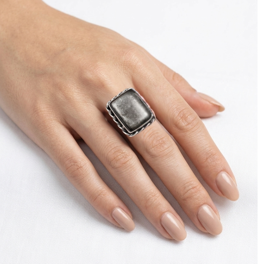 Anelli in Ossidiana argentata