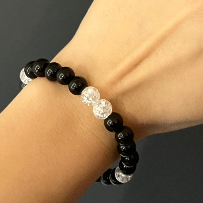 Pulsera de obsidiana y cuarzo crepitante