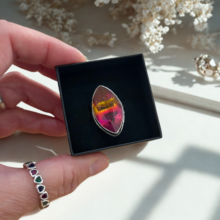 Anello Regolabile in Ametrino Sfaccettato - Scegli la Tua Forma