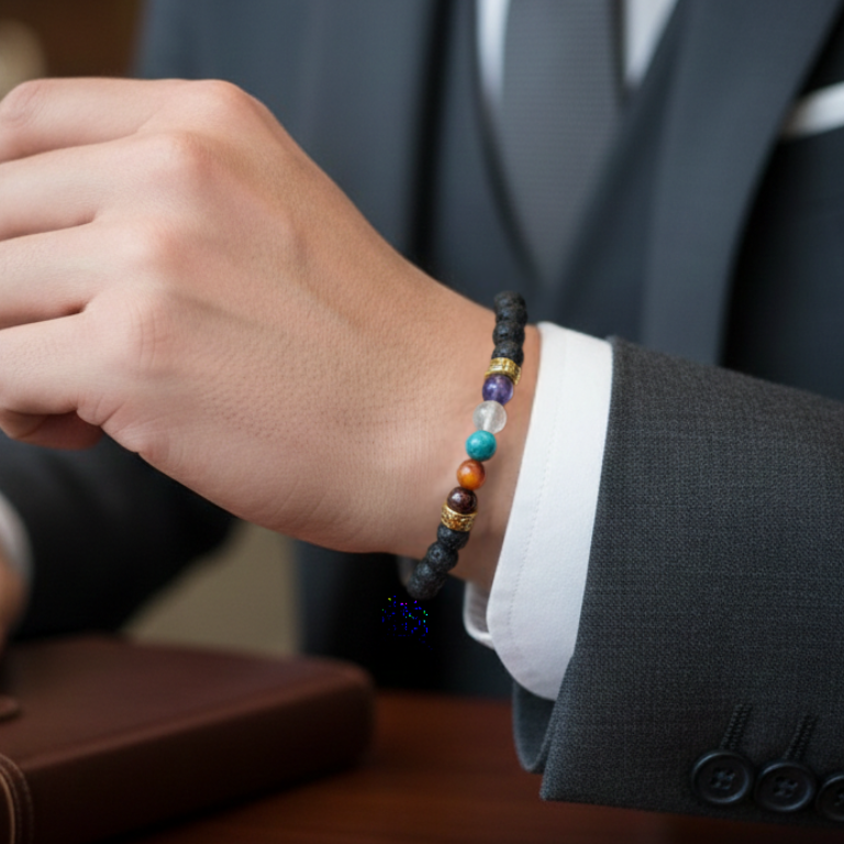 Bracciale 7 Chakra in Pietra Lavica e pietre Naturali
