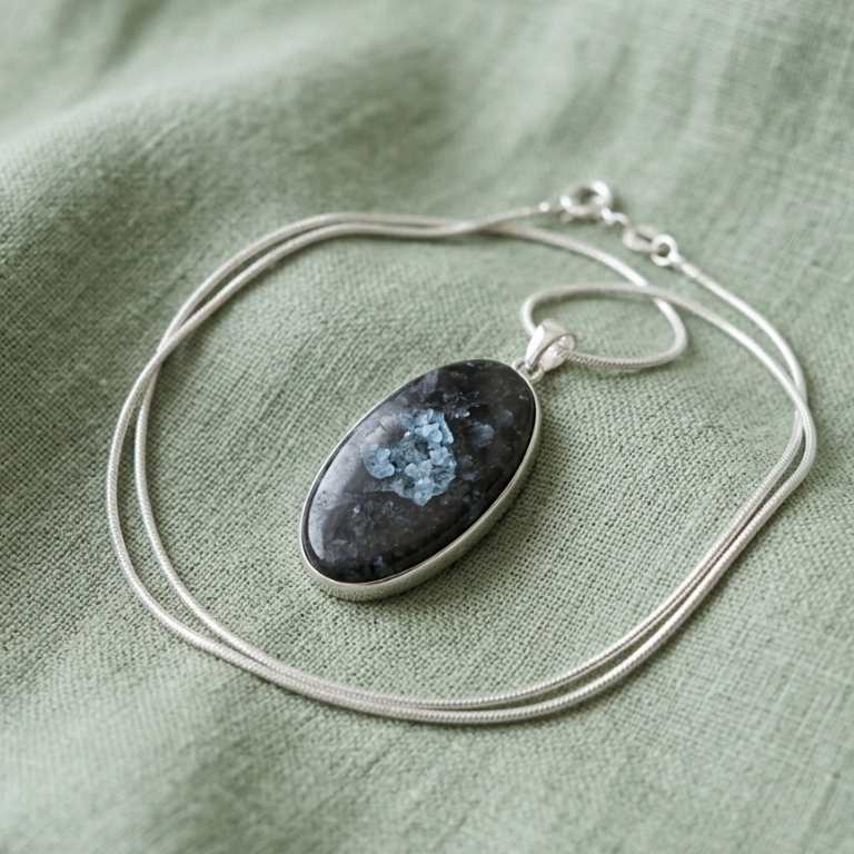 Collana in Argento 925 con Larvikite Nera