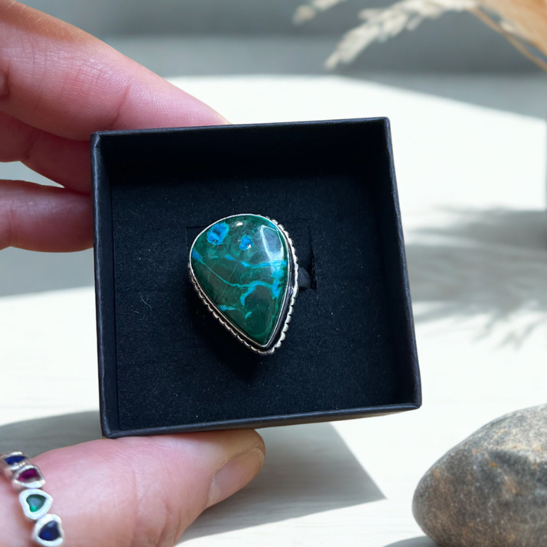 Anello Regolabile in Malachite e Crisocolla