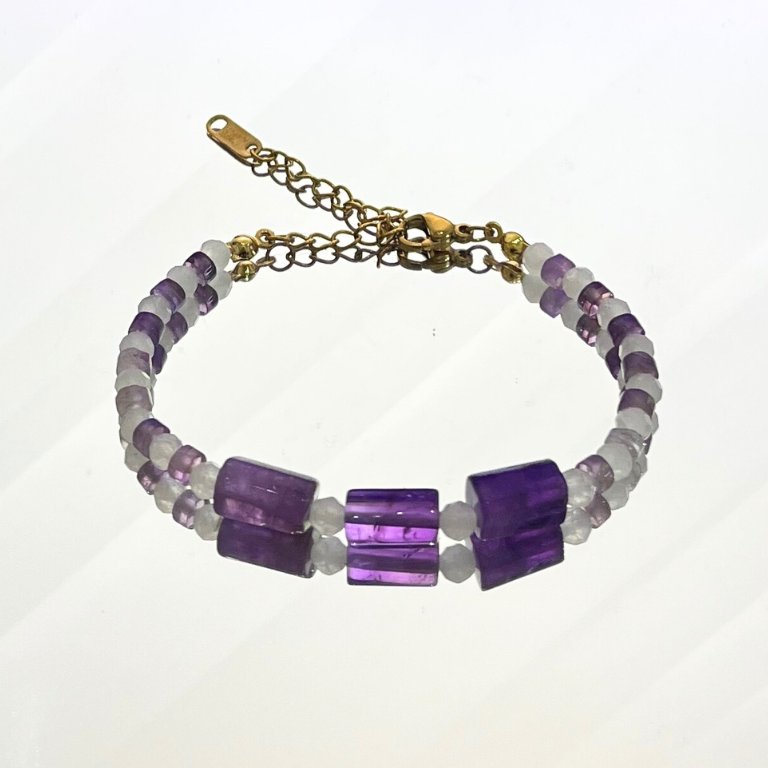 Bracciale in Ametista e Pietra di Luna Sfaccettata