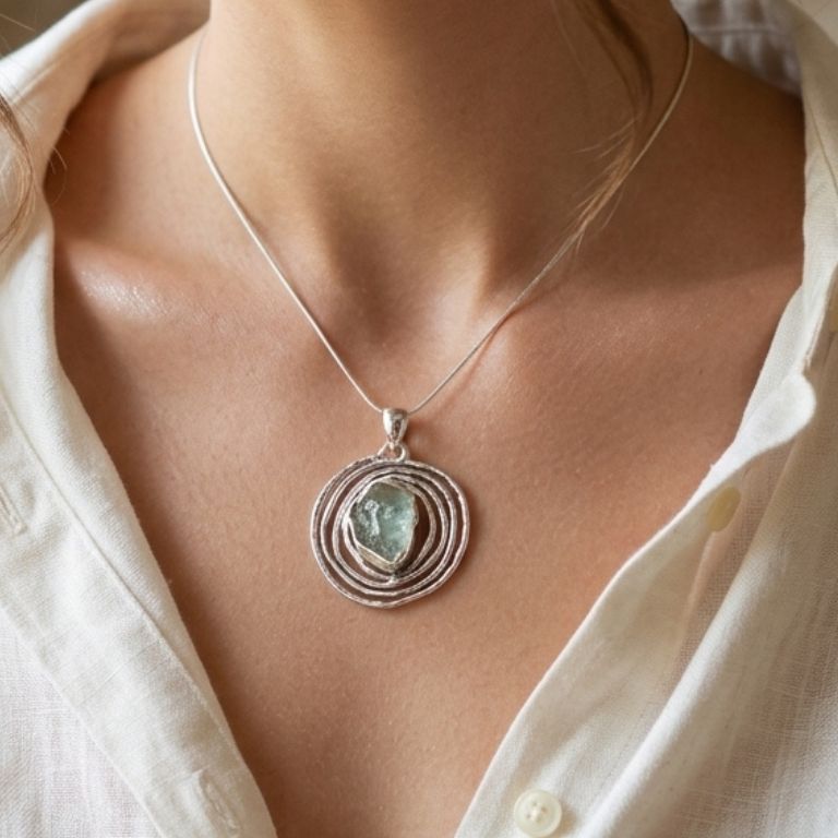 Ciondolo Acquamarina Grezza in Argento 925