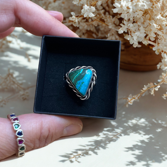 Anello Regolabile in Malachite e Crisocolla