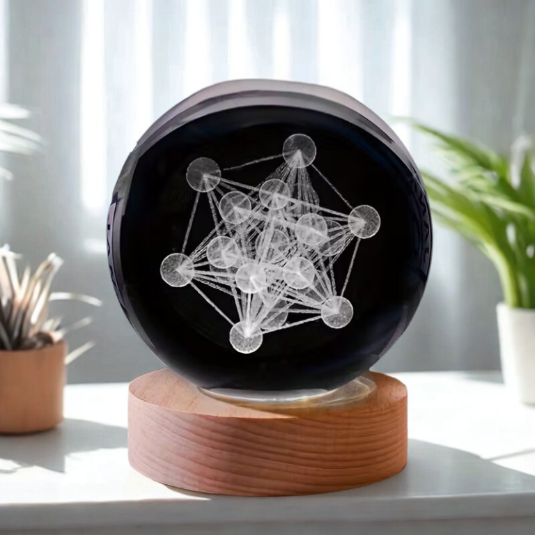 Lampada Sfera in Cristallo – Metatron o Fiore della Vita (6,5 × 7,5 cm)