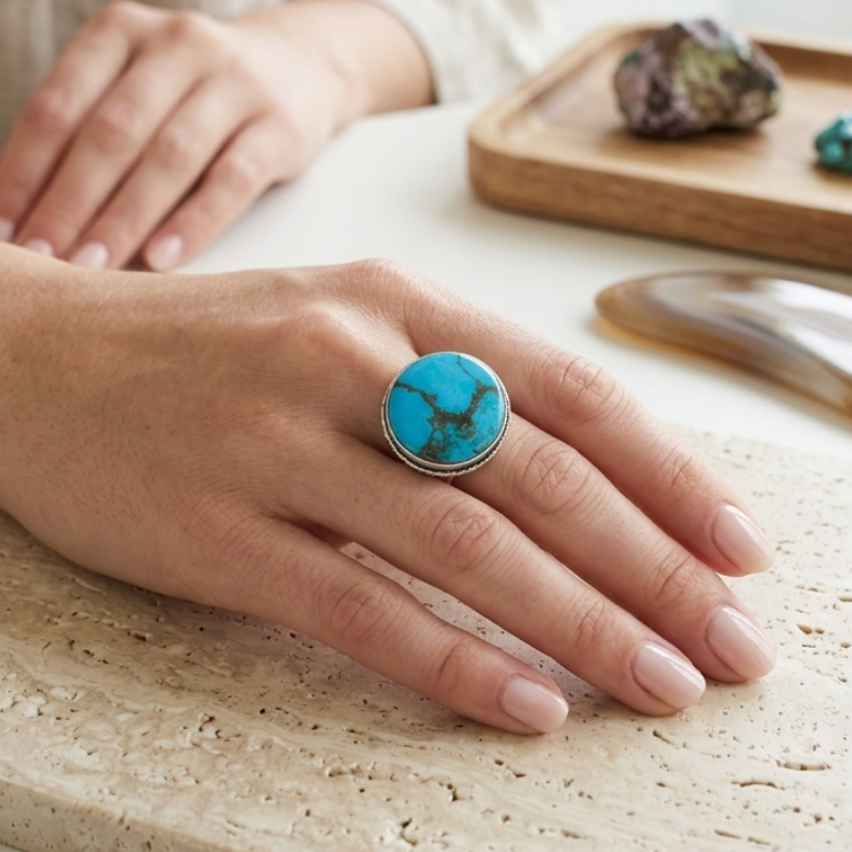 Anelli Regolabili in Magnesite Turchese naturale