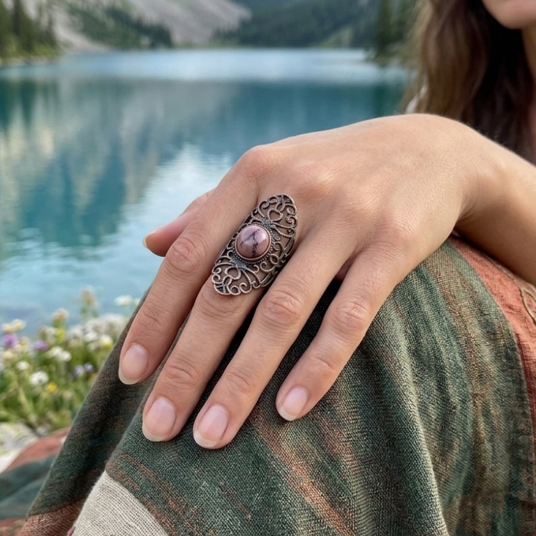 Anello Artigianale con Cristallo Naturale – Regolabile