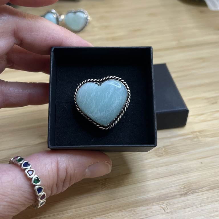 Anello Cuore in Amazzonite Naturale