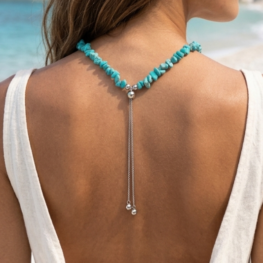 Collana in Chips di Howlite Turchese – Chiusura Scorrevole