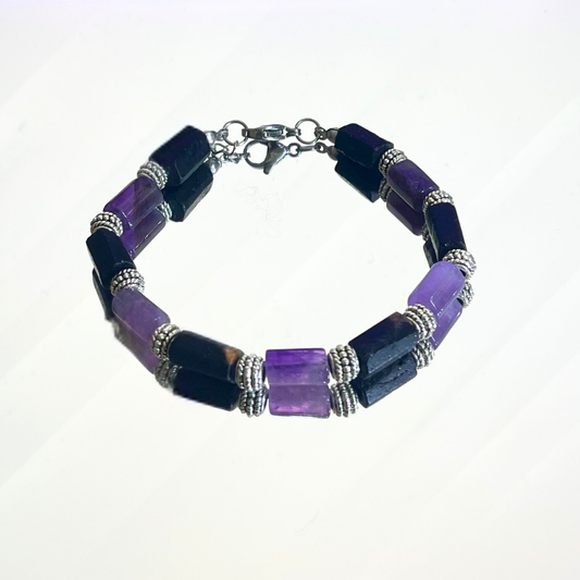Bracciale in Tormalina Grezza e Ametista – Protezione e Centratura