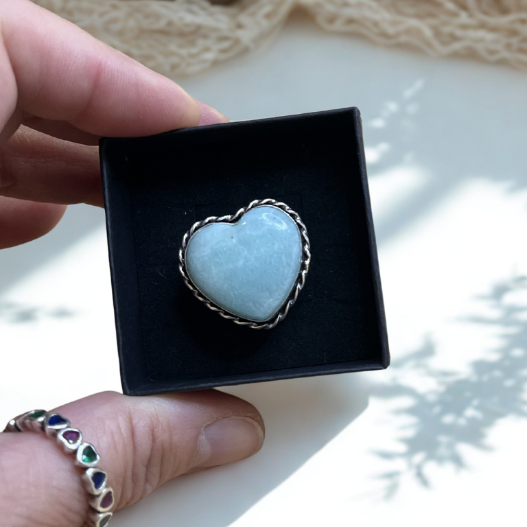Anello Cuore in Amazzonite Naturale