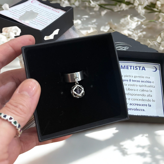 Anello Regolabile con Charm Genesa Crystal e Ametista Naturale