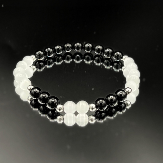 Pulsera de Turmalina y Piedra Lunar: Protección e Intuición