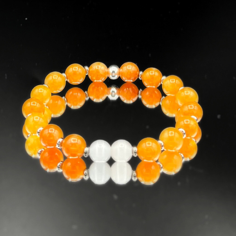 Pulsera de calcedonia naranja y piedra lunar