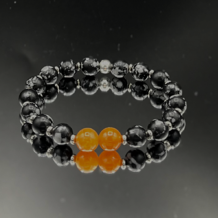 Pulsera de obsidiana copo de nieve y calcedonia jaspe