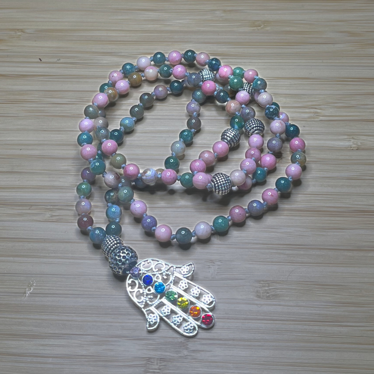 Mala in Rodonite e Agata Indiana