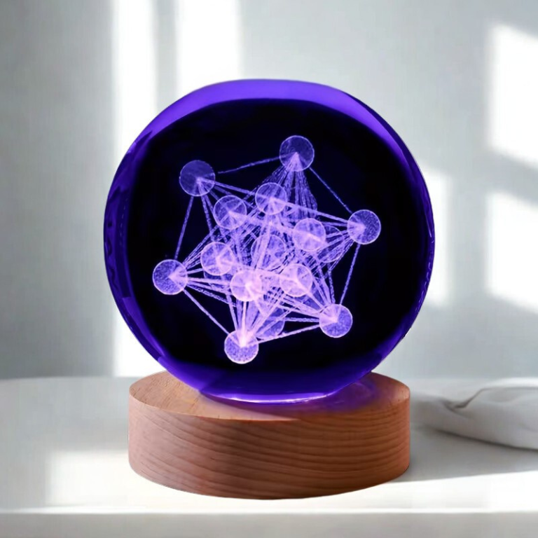 Lampada Sfera in Cristallo – Metatron o Fiore della Vita (6,5 × 7,5 cm)