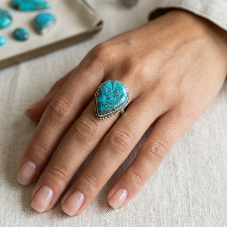 Anelli Regolabili in Magnesite Turchese naturale