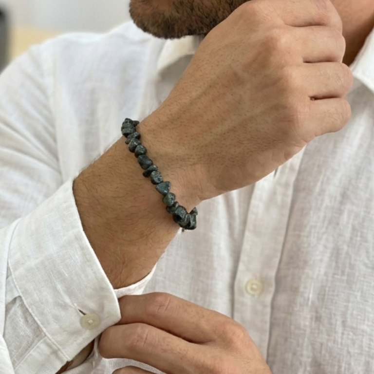 Bracciale in Tormalina Verde Grezza Naturale