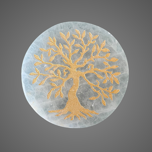 Piattino in Selenite con Albero della Vita dorato