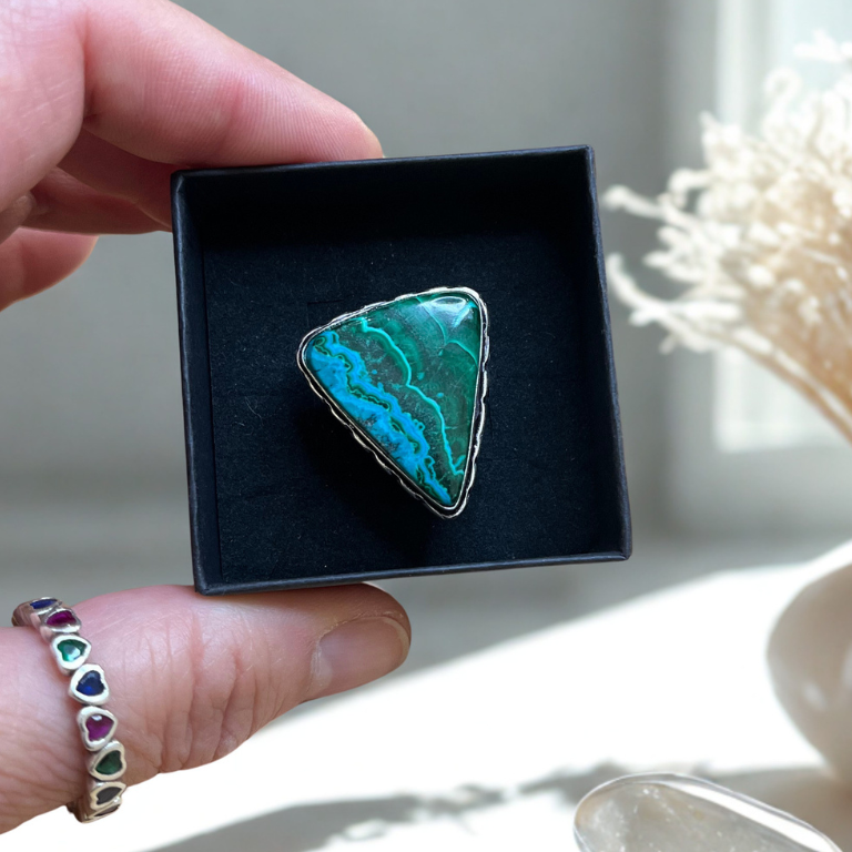 Anello Regolabile in Malachite e Crisocolla