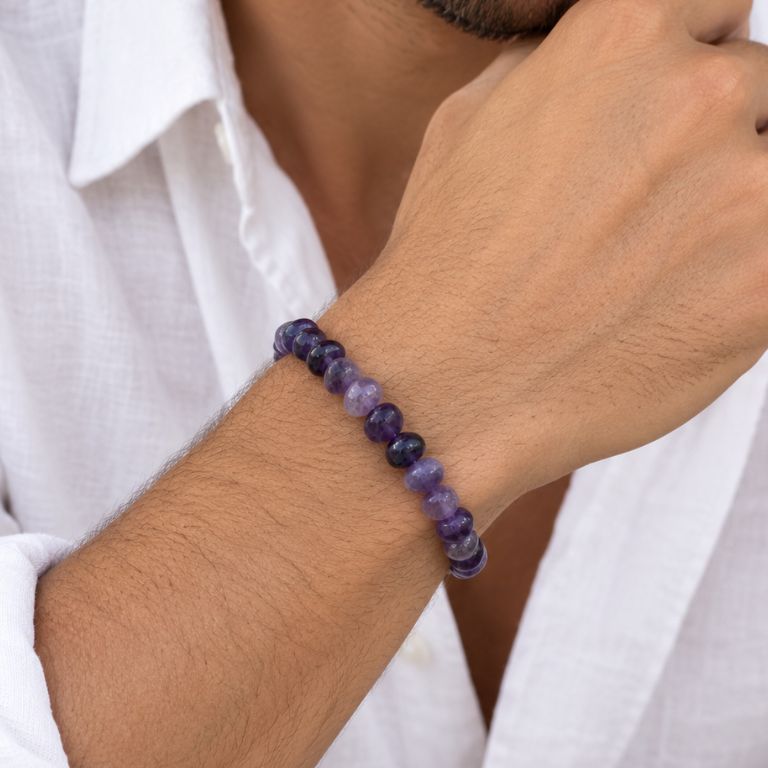 Bracciale in Ametista con Pietre Nuggets su Filo d’Acciaio