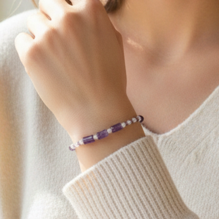 Bracciale in Ametista e Pietra di Luna Sfaccettata
