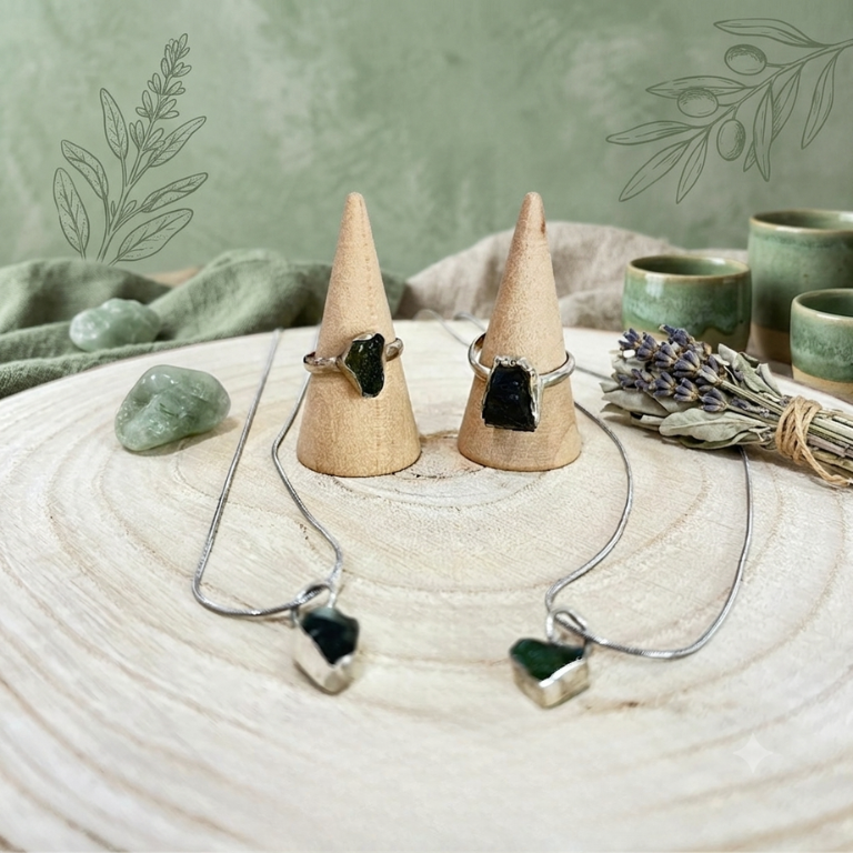Collana Moldavite | Ciondolo Argento 925 su Catena Acciaio – Pietra Meteorica della Trasformazione