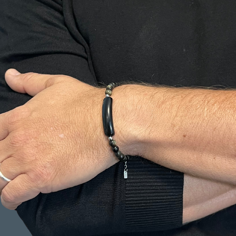 Bracciale Uomo in Ossidiana Nera- Protezione, Radicamento e Forza Interiore