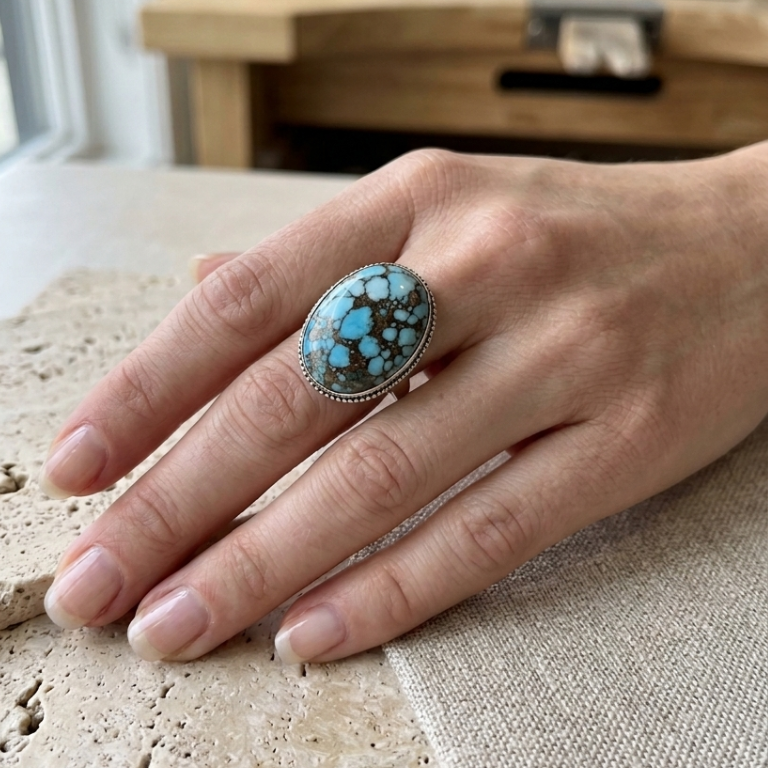 Anelli Regolabili in Magnesite Turchese naturale