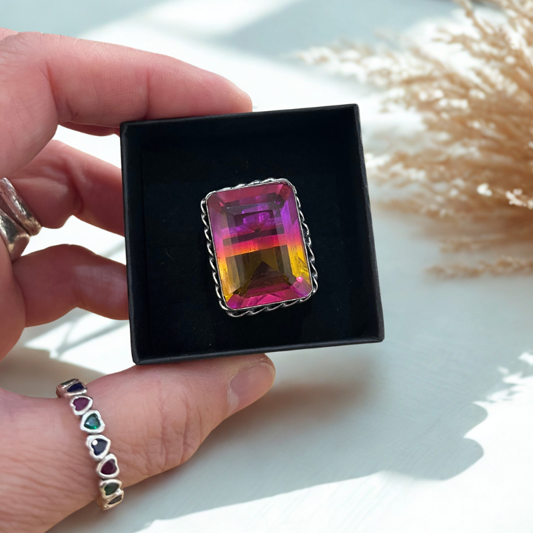 Anello Regolabile in Ametrino Sfaccettato - Scegli la Tua Forma