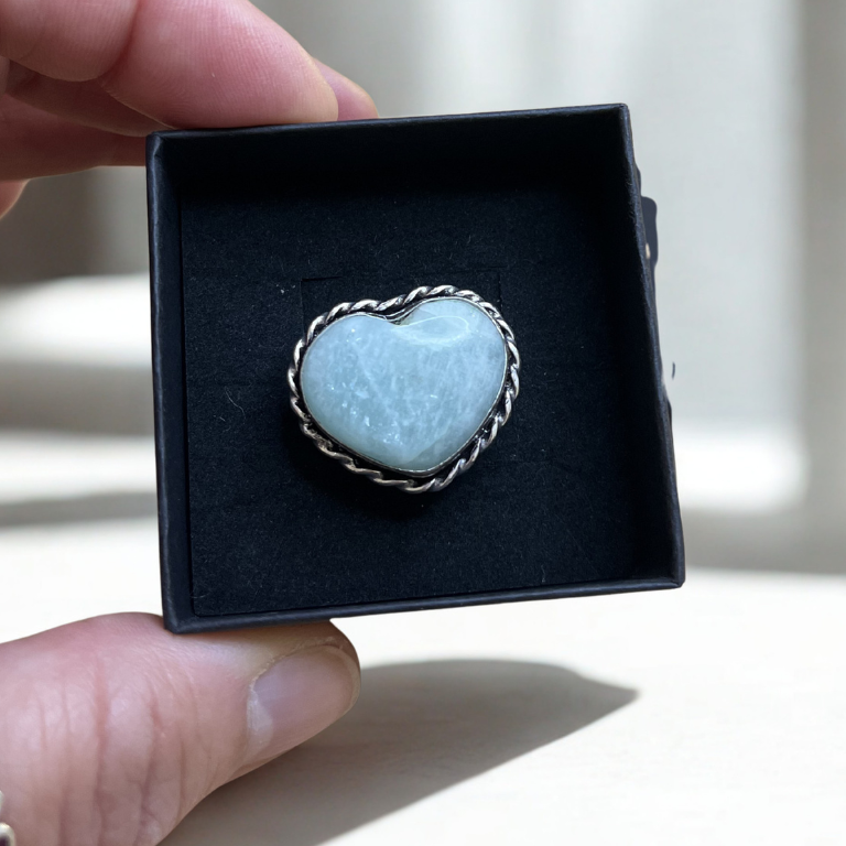Anello Cuore in Amazzonite Naturale