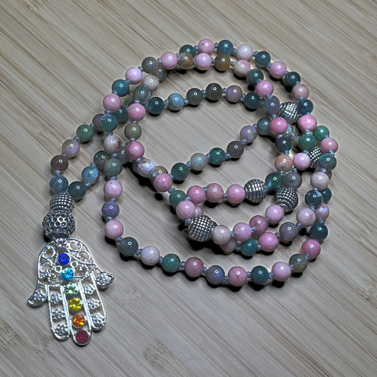 Mala in Rodonite e Agata Indiana