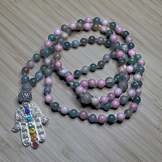 Mala in Rodonite e Agata Indiana