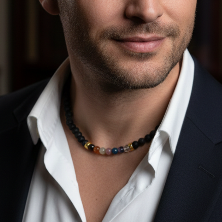 Collana 7 Chakra in Pietra Lavica e Pietre Naturali