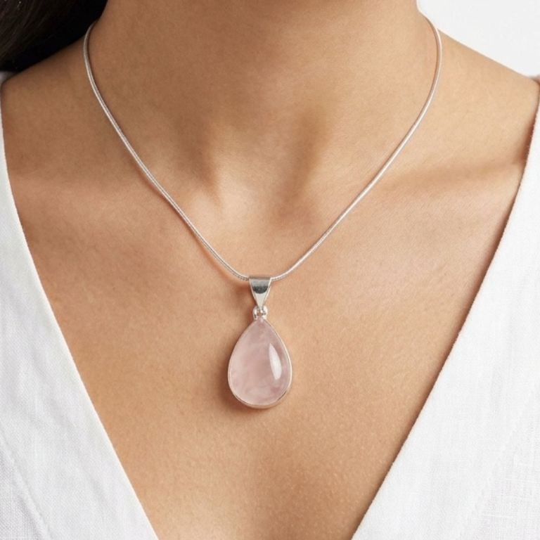 Ciondolo Quarzo Rosa in Argento 925