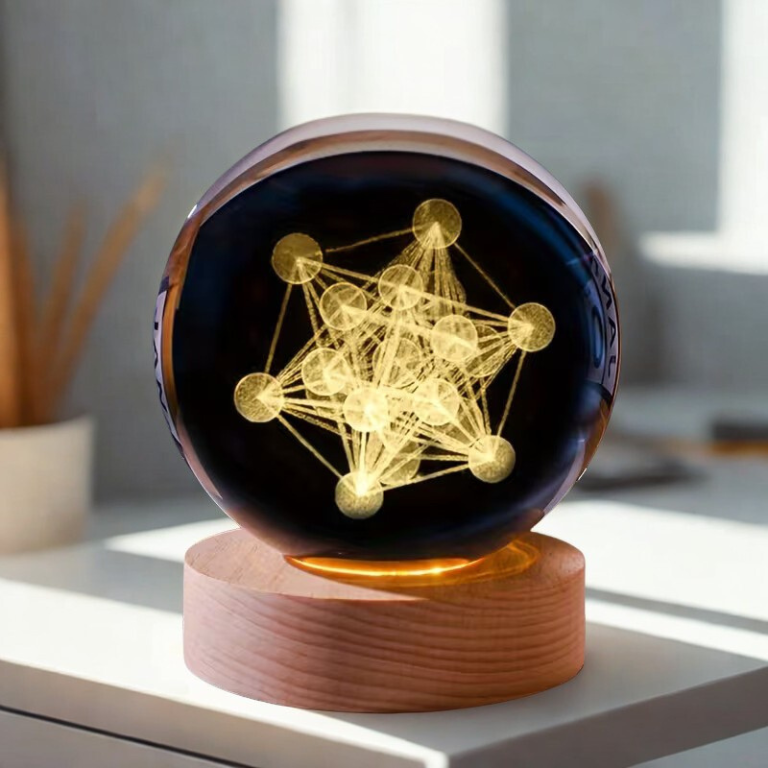 Lampada Sfera in Cristallo – Metatron o Fiore della Vita (6,5 × 7,5 cm)
