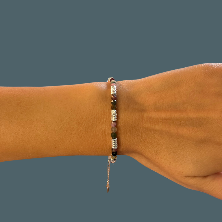 Bracciale Tormalina Rosa - Ematite Argentata