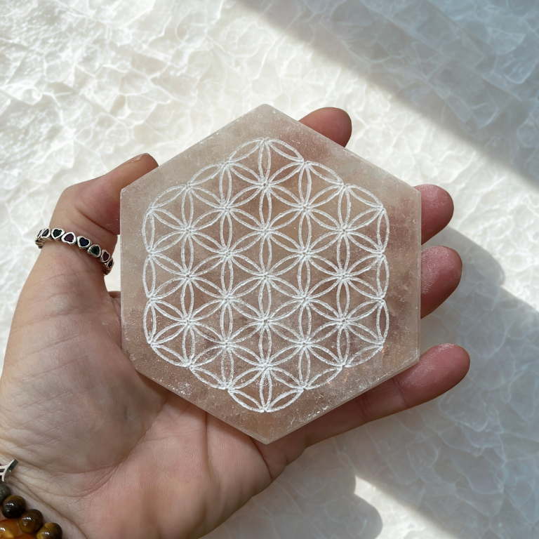 Piattino di Selenite- Fiore della Vita