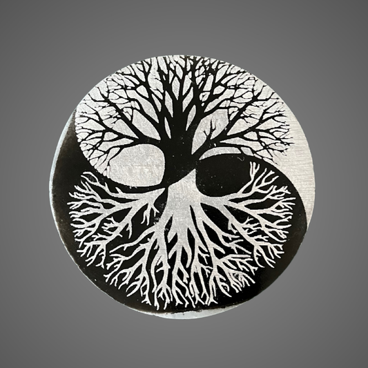 Piattino in Selenite – Yin Yang e Albero della Vita