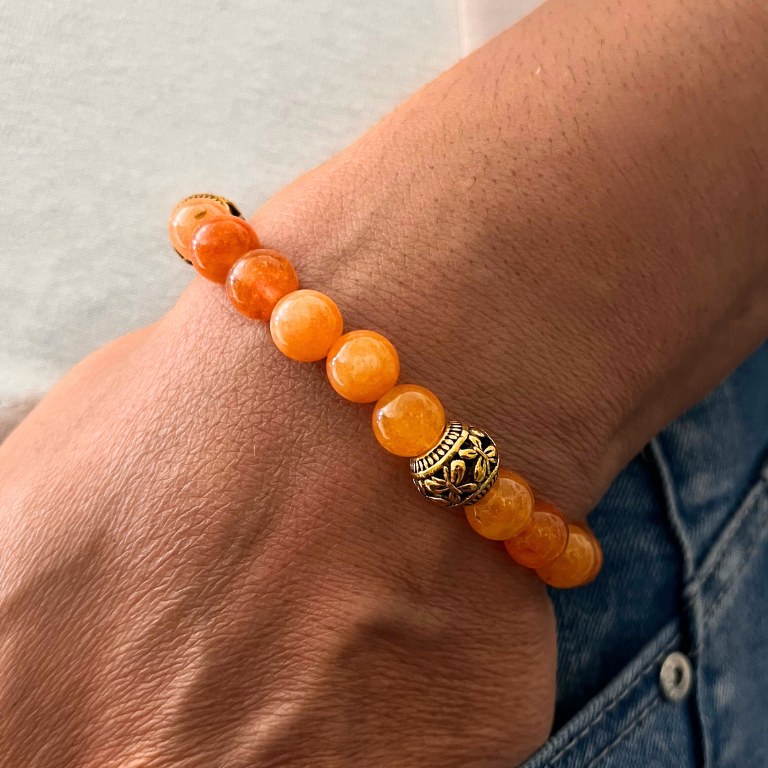 Pulsera elástica de calcedonia naranja
