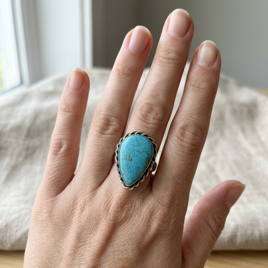 Anelli Regolabili in Magnesite Turchese naturale