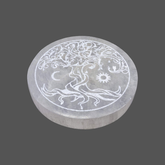 Piattino in Selenite – Albero della Vita Stilizzato