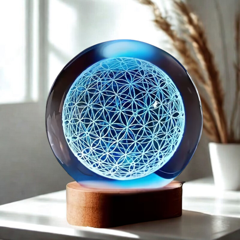 Lampada Sfera in Cristallo – Metatron o Fiore della Vita (6,5 × 7,5 cm)