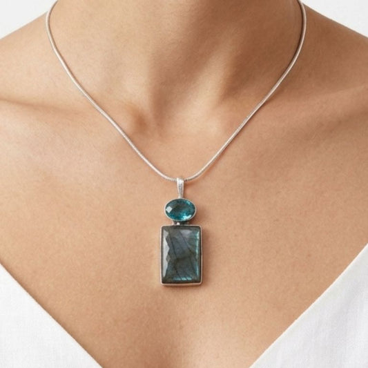 Ciondolo Labradorite e Topazio in Argento 925