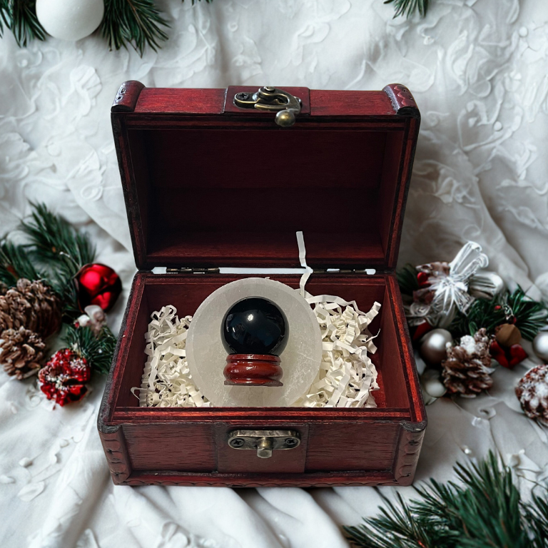 Forziere Sfera e Piattino Selenite – Energia, Equilibrio e Intenzione