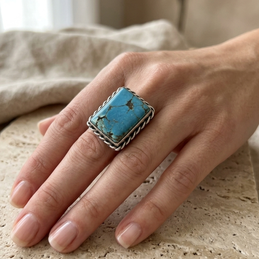 Anelli Regolabili in Magnesite Turchese naturale